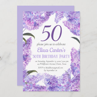 Lila Lilac Blume 50. Geburtstagsfeier Wildblume Einladung