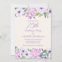 Lila Lilac Blume 75. Geburtstagsparty Einladung