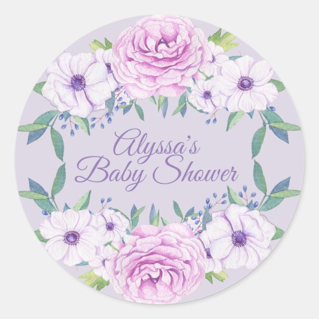 Lila Lilac Blume Babyduschklemme Runder Aufkleber (Vorderseite)