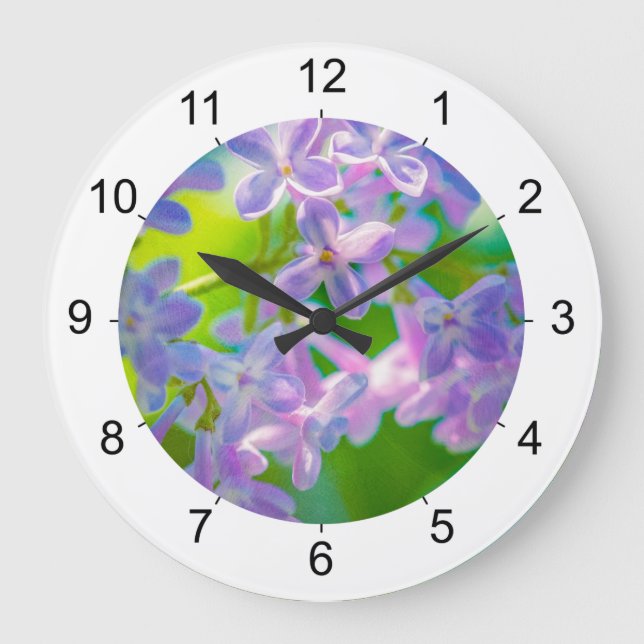 Lila Lilac-Blume Große Wanduhr (Vorderseite)