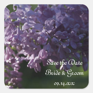 Lila Lilac-Blume Hochzeitssache Datum speichern Quadratischer Aufkleber