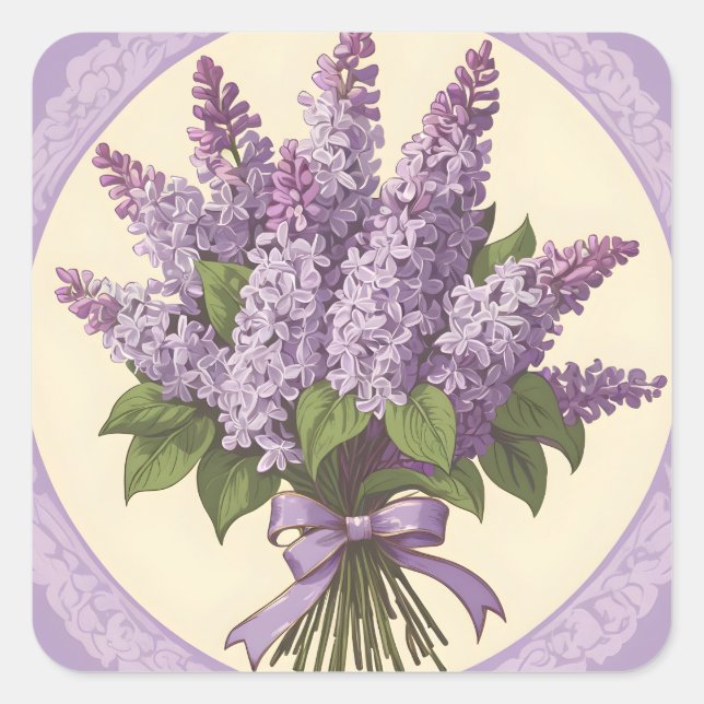 Lila Lilac-Blume Quadratischer Aufkleber (Vorderseite)
