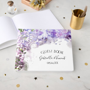 Lila Lilac Blume Watercolor Wedding Gästebuch
