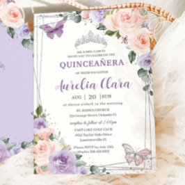 Lila Lilac Blush Bläschen Silber Quinceañera XV 16 Einladung