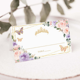 Lila Lilac Blush Floral Quinceañera XV Geburtstag Platzkarte