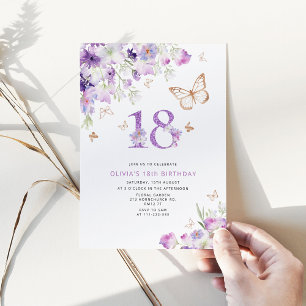 Lila Lilac Butterflies 18. Geburtstag Einladung