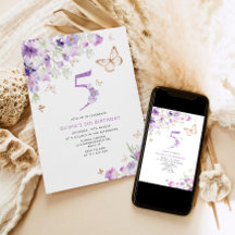 lila Lilac Butterflies Geburtstag Einladung