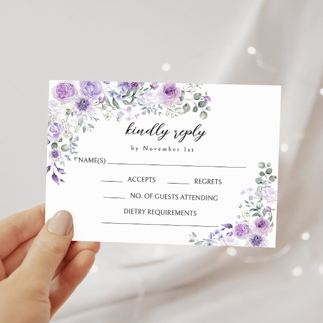 Lila Lilac Floral Bohemisch Wedding RSVP Cards Karte (Von Creator hochgeladen)