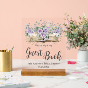 Lila Lilac Floral Book Chapter Bridal Guest Book Acrylschild