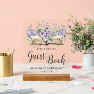 Lila Lilac Floral Book Chapter Bridal Guest Book Acrylschild