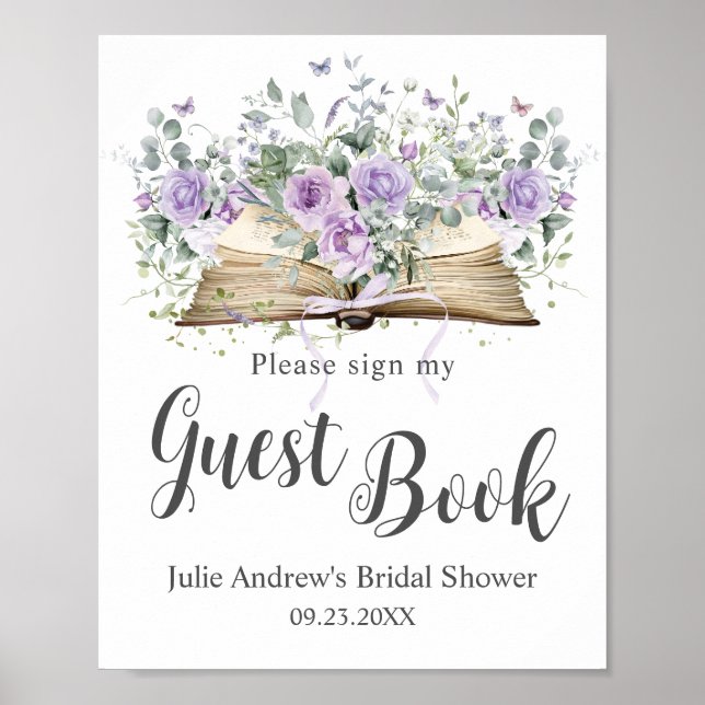 Lila Lilac Floral Book Chapter Bridal Guest Book Poster (Vorne)