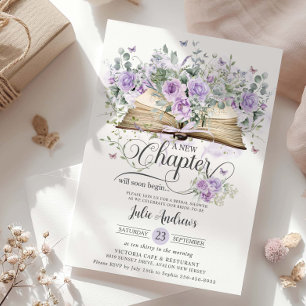 Lila Lilac Floral Book Neues Kapitel Brautparty Einladung