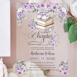 Lila Lilac Floral Book Neues Kapitel Kinderdusche Acryleinladungen