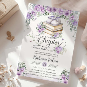 Lila Lilac Floral Book Neues Kapitel Kinderdusche Einladung