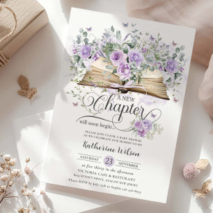 Lila Lilac Floral Book Neues Kapitel Kinderdusche Einladung