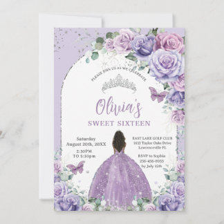Lila Lilac Floral Brown Girl Sweet 16 Geburtstag Einladung