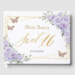 Lila Lilac Floral Butterfells Gold 16 . Geburtstag Gästebuch