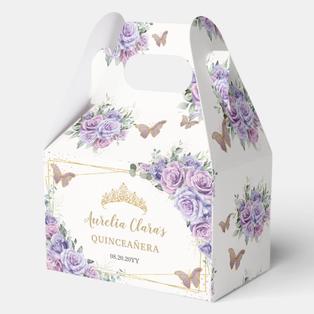 Lila Lilac Floral Butterfliegen Gold Tiara Gable Geschenkschachtel (Vorderseite)