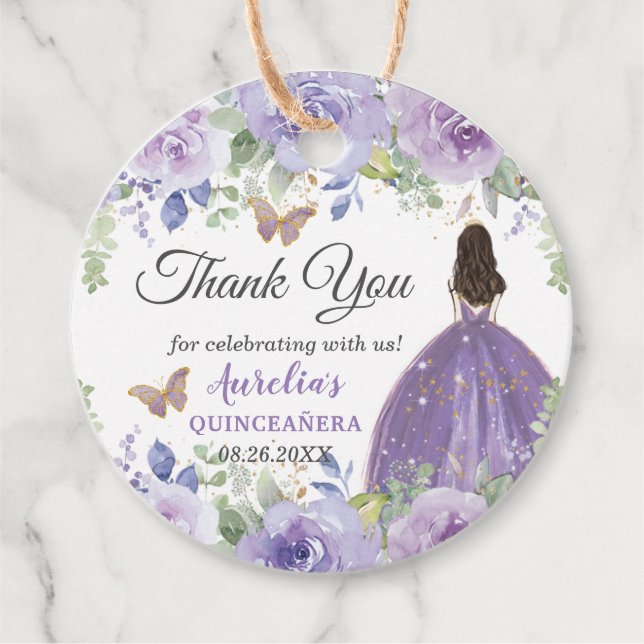 Lila Lilac Floral Butterfliegen Prinzessin Spanisc Geschenkanhänger (Vorderseite)