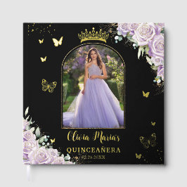 Lila Lilac Floral Butterfliegen Quinceañera Foto Gästebuch