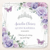 Lila Lilac Floral Butterfliegen Silver Quinceanera