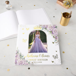 Lila Lilac Floral Butterfliegen Sweet 16 15 Foto Gästebuch