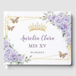 Lila Lilac Floral Butterflies Gold QUINCEAÑERA Gästebuch
