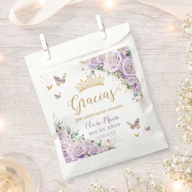 Lila Lilac Floral Butterflies Quinceñera 15 16 Geschenktütchen (Ausgeschnitten)