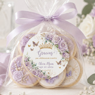 Lila Lilac Floral Butterflies Quinceñera 15 16 Runder Aufkleber