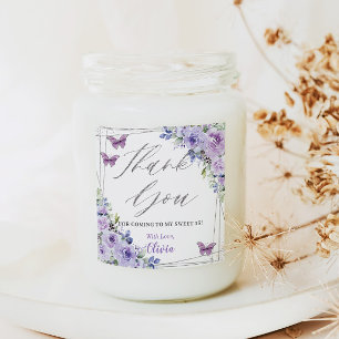 Lila Lilac Floral Butterfly Silver 16 . Geburtstag Quadratischer Aufkleber