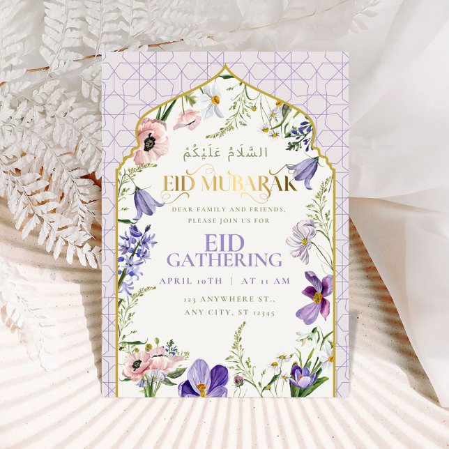 Lila Lilac Floral Eid Einladungskarte Einladung (Celebrate the joy of Eid with our exquisite lilac floral invitation. )