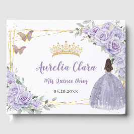 Lila Lilac Floral Girl Dress Gold QUINCEAÑERA Gästebuch