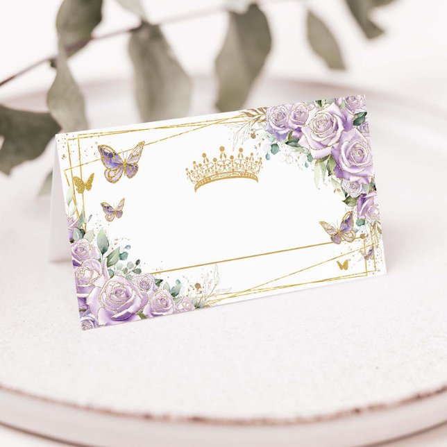 Lila Lilac Floral Gold Butterfliegen Quinceañera Platzkarte (Von Creator hochgeladen)