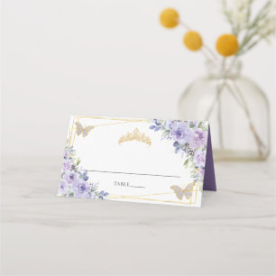 Lila Lilac Floral Gold Quinceañera 16. Geburtstag Platzkarte