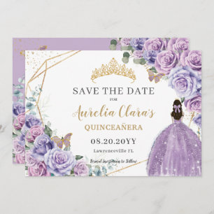 Lila Lilac Floral Gold Quinceanera 16 . Geburtstag Save The Date