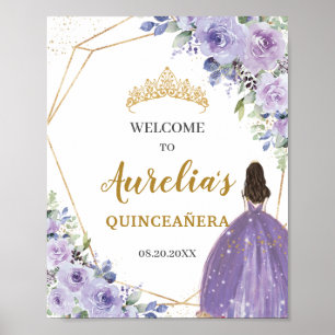 Lila Lilac Floral Gold Quinceañera Willkommen Poster