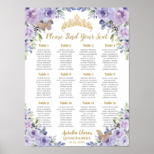 Lila Lilac Floral Gold Quinceñera Seekarte Poster