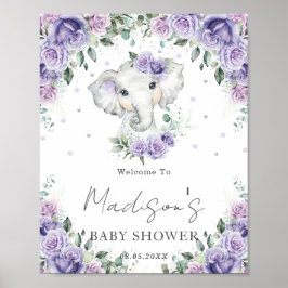 Lila Lilac Floral Niedlich Elephant Baby Duschzeic Poster