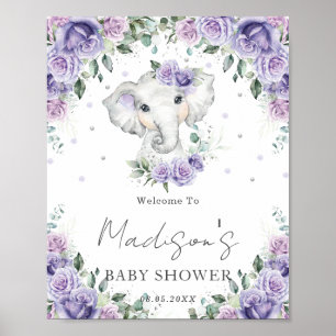 Lila Lilac Floral Niedlich Elephant Baby Duschzeic Poster