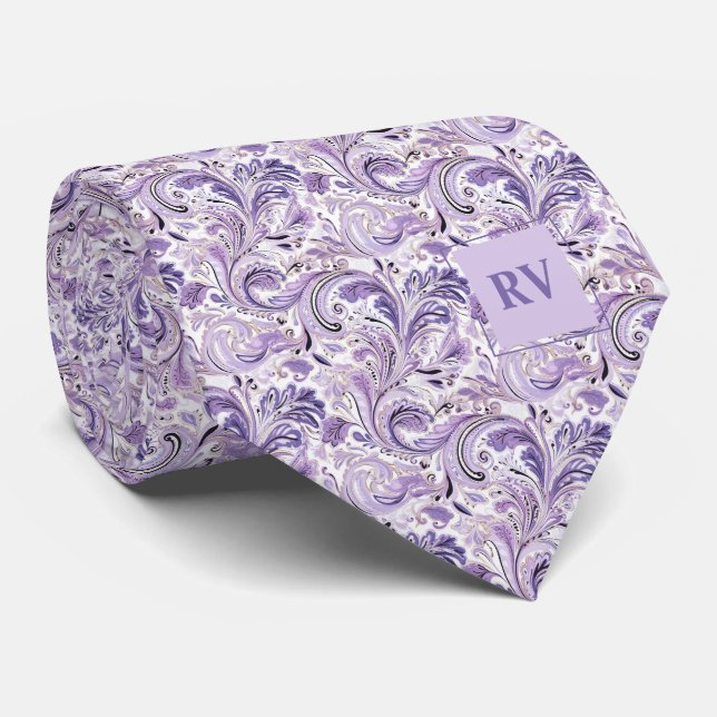 Lila Lilac Floral Paisley Krawatte (Gerollt)