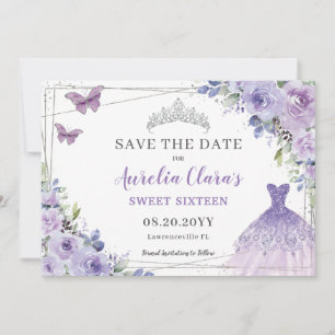 Lila Lilac Floral Quinceanera 16 . Geburtstag Save The Date
