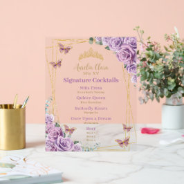 Lila Lilac Floral Quinceanera Bar Cocktail Menü Acrylschild