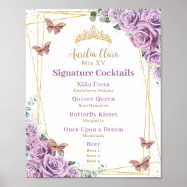 Lila Lilac Floral Quinceanera Bar Cocktail Menü Poster