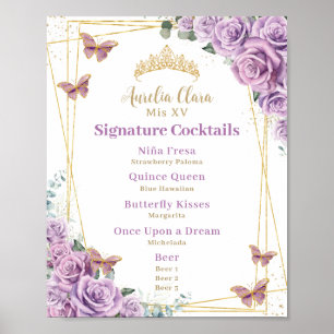Lila Lilac Floral Quinceanera Bar Cocktail Menü Poster