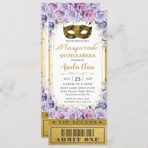 Lila Lilac Floral Quinceañera Masquerade Ticket Einladung