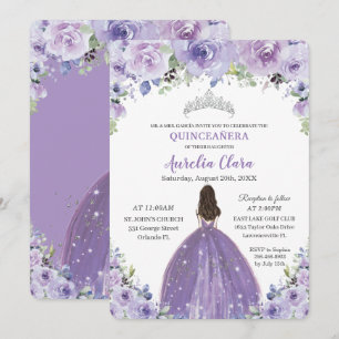 Lila Lilac Floral Quinceanera Princess Birthday Einladung
