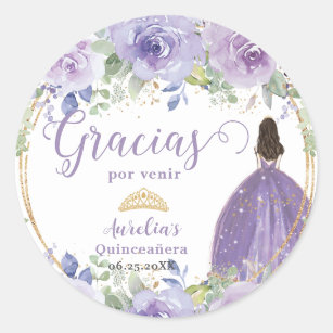 Lila Lilac Floral Quinceañera Princess Dress Runder Aufkleber