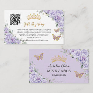 Lila Lilac Floral Quinceañera QR Geschenkregister Begleitkarte