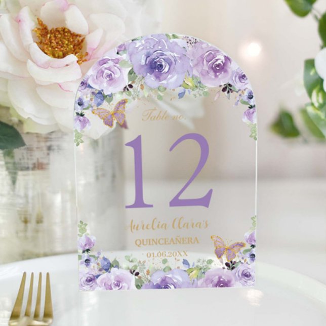 Lila Lilac Floral Quinceañera XV 16 Tischnummer (Von Creator hochgeladen)