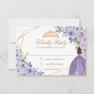 Lila Lilac Floral Quinceñera Princess Crown RSVP Karte